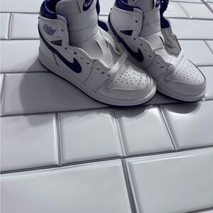 Nike Kids White and Purple High-Top Sneakers